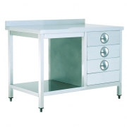 Masa de lucru din inox cu 3 sertare si polita inferioara - 140x70x85 cm