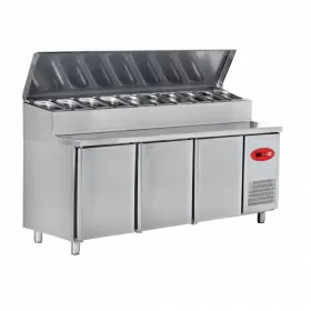Masa frigorifica pentru preparare pizza 2 m cu 3 usi - 10 cuve GN1/4