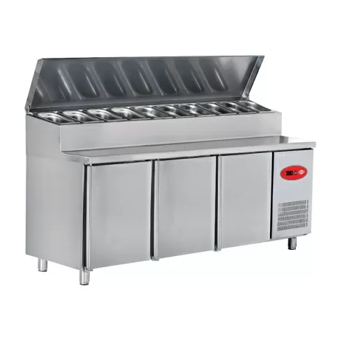 Masa frigorifica pentru preparare pizza 2 m cu 3 usi - 10 cuve GN1/4