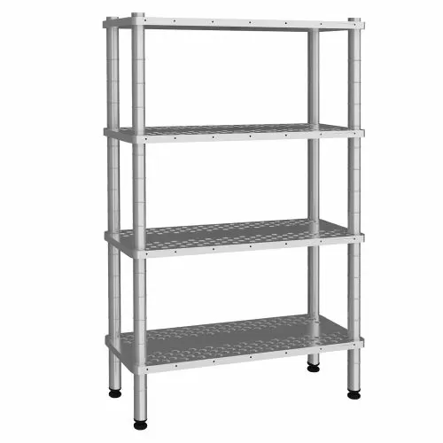 Raft depozitare cu 4 polite perforate din inox AISI 304 - 46*183 cm