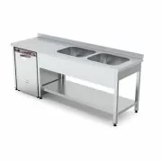 Spalator inox cu 2 cuve pe partea dreapta, polita inferioara si spatiu masina spalat 160*70*85