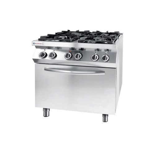 Aragaz profesional pe gaz Hendi Kitchen Line cu 4 arzatoare cu convectie electrica GN1/1 Inox 800x700x(H)900 mm