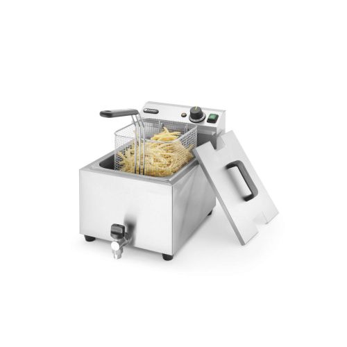 Friteuza electrica profesionala, Hendi Mastercook cu robinet scurgere ulei, Inox, 8 lt, 3500 W, temperatura reglabila pana la 195 gr C, termostat, 515x300x(H)345 mm