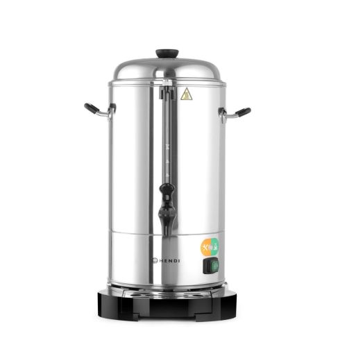 Percolator / cafetiera profesionala, 6lt, Hendi, cu pereti dubli din inox, 1500W, diam. 241x (H)480 mm, robinet anti-picurare, temperatura ajustabila pana la 100 C,Â filtru incorporat pentru cafea macinata