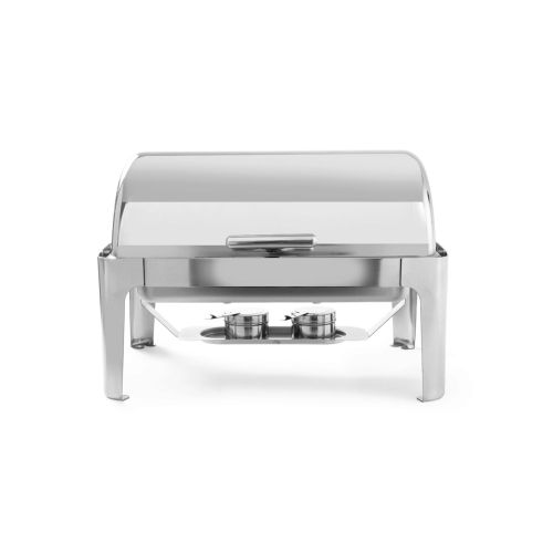 Chafing dish cu capac Rolltop, Gastronorm 1/1, 9lt, inox, 66x49x(H)46 cm, Hendi, include 2 suporturi pentru combustibil incalzire