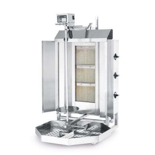 Kebab Grill Profi Line pe gaz , cu 3 arzatoare, dimensiune maxima rola carne 400x(H)510 mm, 470x550x(H)960, 9.75 KW, Inox, maxim 40 kg carne