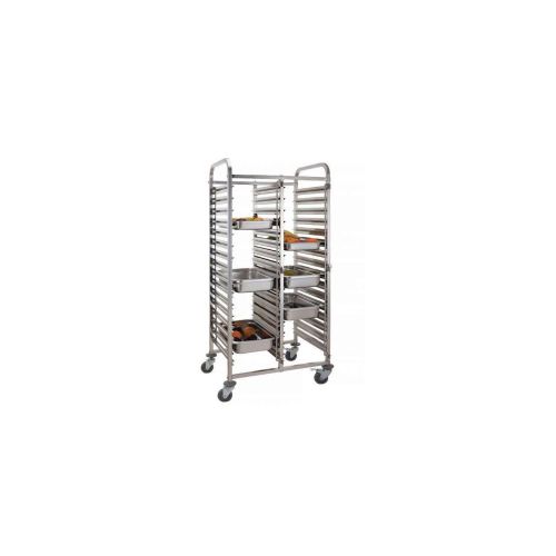 Carucior pentru debarasare tavi, cu roti, capacitate dubla 2 x 15 tavi GN 1/1 (530x325 mm), Hendi, compact, din inox, 550x740x1735 mm