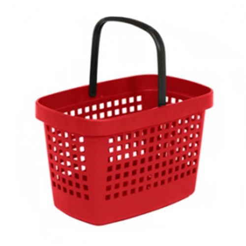 Cos supermarket plastic cu 1 maner 28 litri - Rosu