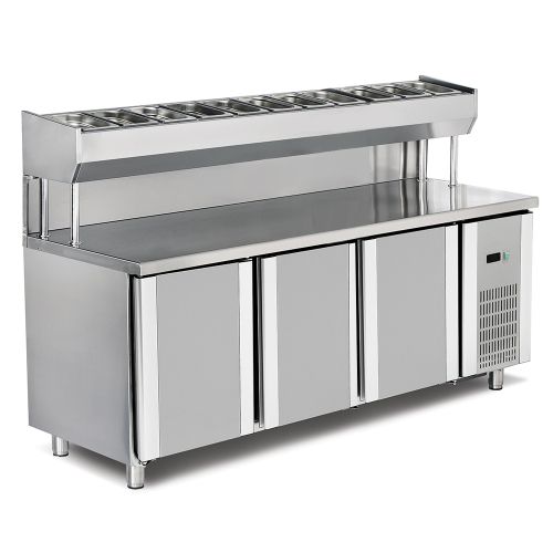 Masa preparare pizza, profesionala, inox, 11 cuve, 500 lt, 200*80*85/135 cm