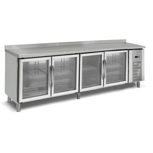 Masa rece, profesionala, inox, 4 usi cu sticla, 255*70*85 cm