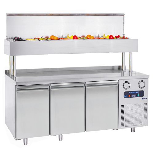 Masa rece preparare pizza FRENOX, profesionala, inox, 3 usi si 10 cuve, 187*70*142 cm