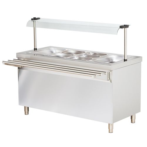 Salad bar 4 GN 1/1 cu dulap frigorific si raft din sticla curbat, 147 cm