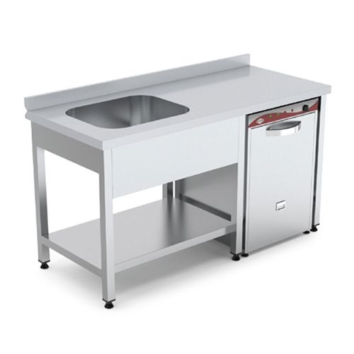 Spalator cu 1 cuva pe partea stanga, polita inferioara si spatiu masina spalat, inox, 160*70*85 cm