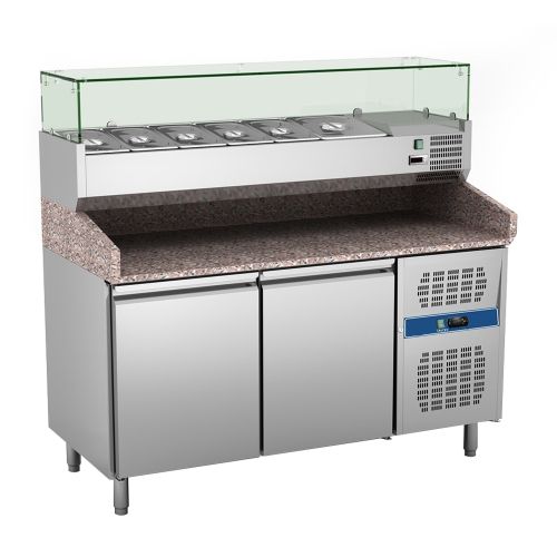 Masa rece preparare pizza, profesionala, vitrina ingrediente, 2 usi, 390 lt, 151*80*100 cm