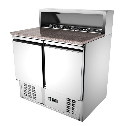 Masa rece preparare pizza, profesionala, inox, 2 usi si 5 cuve, capacitate: 240 lt