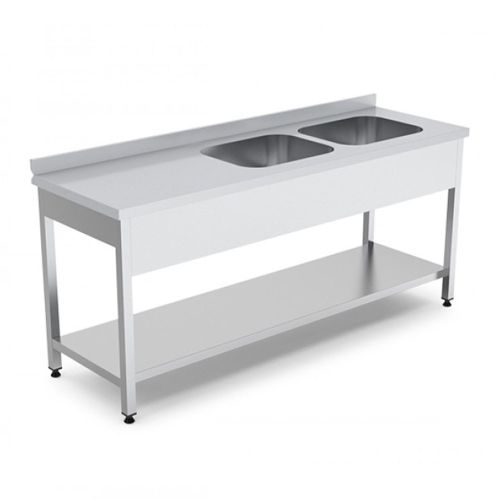 Spalator cu 2 cuve pe partea dreapta, cu polita inferioara si picurator, inox, 180*60*85 cm