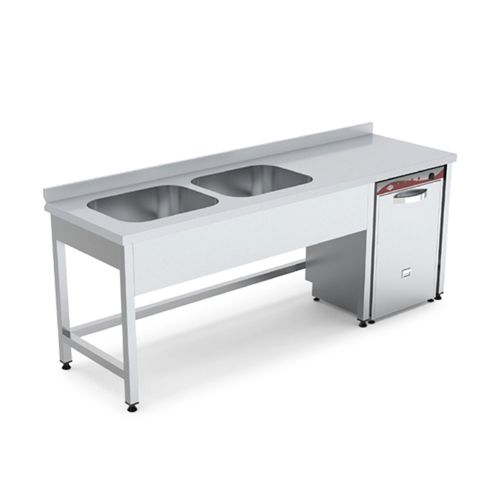 Spalator cu 2 cuve pe partea stanga, spatiu masina spalat, inox, 180*70*85 cm