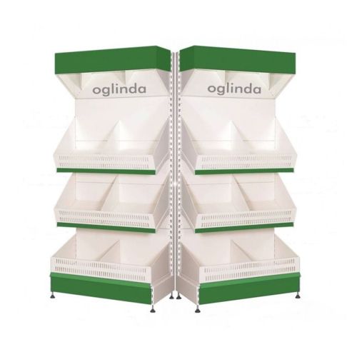 Raft metalic legume fructe 100*220h cm baza 50 cm cu 2 polite si pazie oglinda