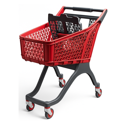 Carucior supermarket plastic 100 lt rosu cu babyseat