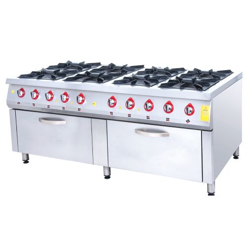 Masina de gatit pe gaz, inox, cu 8 arzatoare si 2 cuptoare, 200*104*85 cm