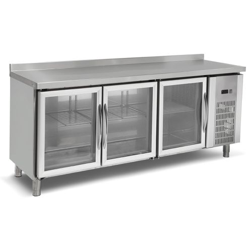 Masa rece, profesionala, inox, 3 usi vitrate, 200*70*85 cm