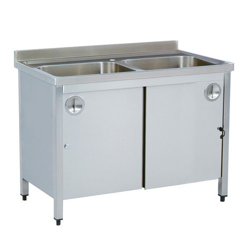 Spalator cu 2 cuve si dulap, inox, 120*70*85 cm