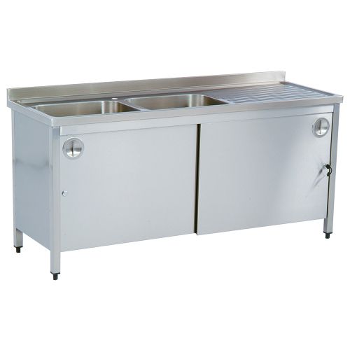 Spalator cu 2 cuve, dulap si picurator, inox, 160*70*85 cm