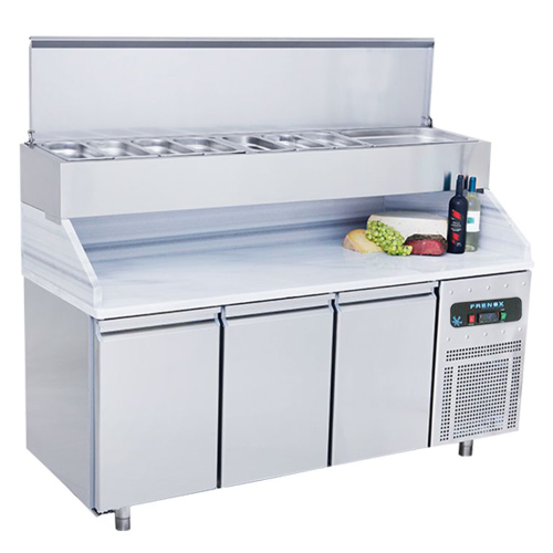 Masa rece preparare pizza FRENOX, profesionala, inox, 3 usi si 10 cuve, 187*70*134 cm
