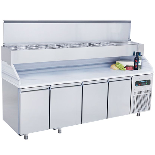 Masa rece preparare pizza FRENOX, profesionala, inox, 4 usi si 12 cuve, 233*70*134 cm