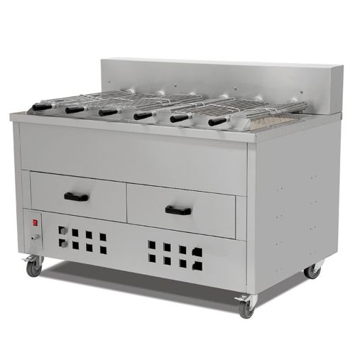 Grill rotisor profesional orizontal pe carbuni cu 6 tepuse