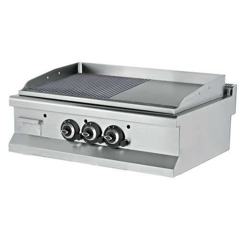Grill pe gaz profesional, cu suprafata neteda si striata cromata, 90*64*29 cm