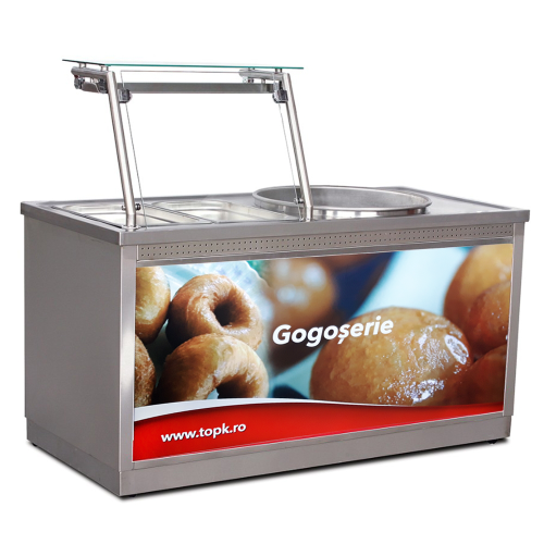 Vitrina de expunere gogosi, 1 friteuza electrica, inox, 25 lt, 140*70*85 / 132 cm