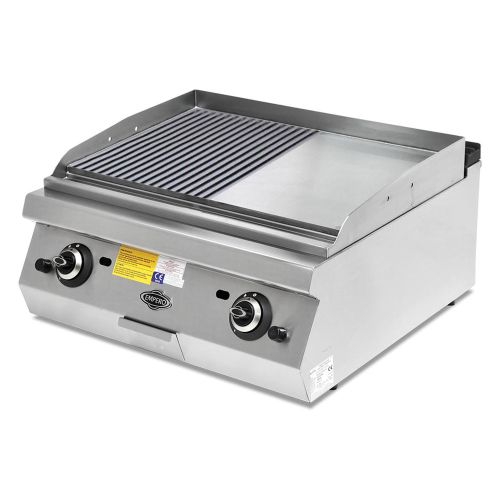 Grill pe gaz profesional, inox, cu suprafata neteda si striata PLUS, 80*73*30 cm