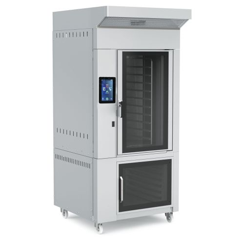 Cuptor profesional brutarie / patiserie rotativ pe gaz din inox cu convectie si dospitor - 10 tavi 40*60