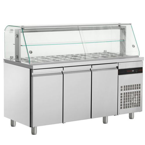 Salad bar 20 GN 1/4 cu 3 usi si geam panoramic, 421 lt.