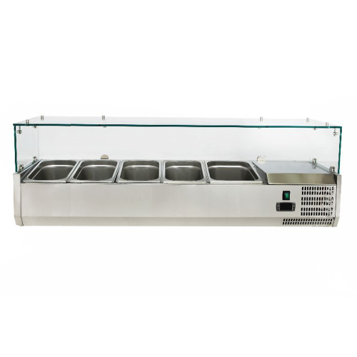 Vitrina ingrediente, inox, 4 cuve GN1/3 + 1 cuva GN1/2, 140*39.5*43.5 cm