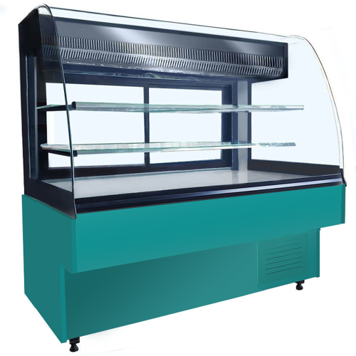 Vitrina frigorifica orizontala, cofetarie, RAL5018-TURCOAZ, geam curbat, statica, 130 cm