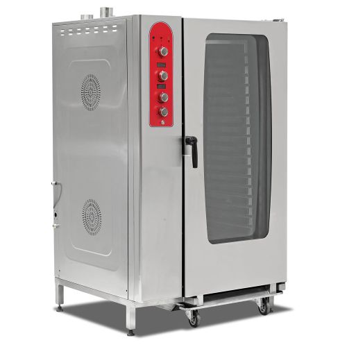 Cuptor profesional gastro pe gaz cu convectie si abur, panou electronic, 40 cuve GN1/1 + carucior
