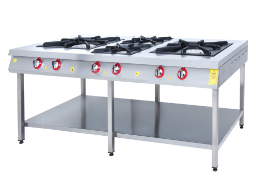 Masina de gatit pe gaz, inox, cu 4 arzatoare, suport podea cu polita, 200*104*85 cm