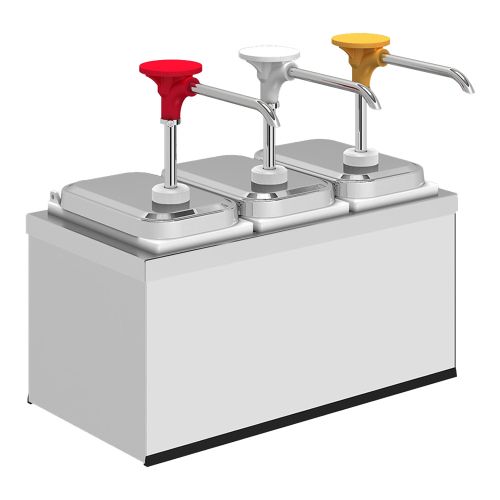 Dozator triplu, din inox, cu pompa, pentru ketchup/mustar/maioneza 3*1.9 lt