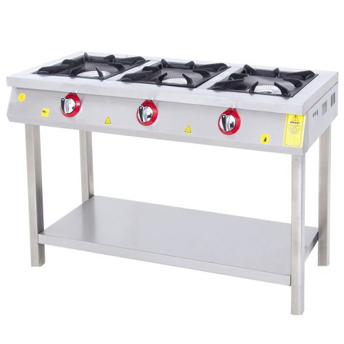 Masina de gatit pe gaz, inox, cu 3 arzatoare, suport de podea cu polita, 120*49*85 cm