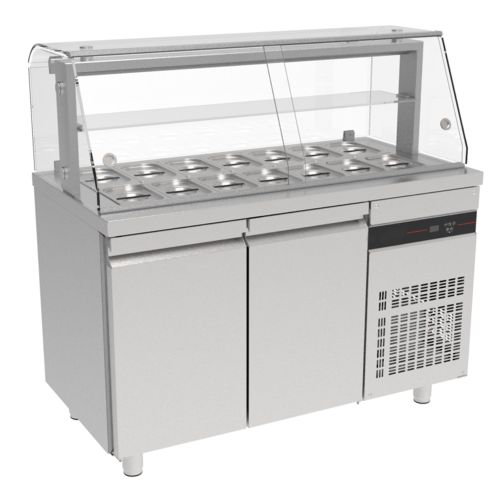 Salad bar 14 GN 1/4 cu 2 usi si geam panoramic cu roti, 270 lt.