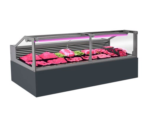 Vitrina frigorifica pentru carne, specialitati, mezeluri 200 cm, Gri Antracit RAL7016, iluminare LED carne, FULL STATIC, motor silentios