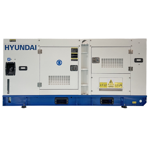 Generator de curent trifazat cu motor diesel Hyundai DHY100L, putere maxima 100 kVA, diesel, pornire electrica,rezervor combustibil 260 L, turatie 1500 rot/min, carcasa insonorizata  