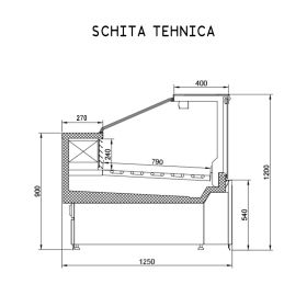 Vitrina frigorifica pentru carne, specialitati, mezeluri 135 cm, Gri Antracit RAL7016, iluminare LED rece, FULL STATIC, motor silentios