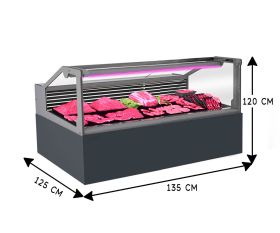 Vitrina frigorifica pentru carne, specialitati, mezeluri 135 cm, Gri Antracit RAL7016, iluminare LED carne, FULL STATIC, motor silentios