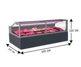 Vitrina frigorifica pentru carne, specialitati, mezeluri 200 cm, Gri Antracit RAL7016, iluminare LED carne, FULL STATIC, motor silentios