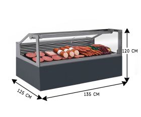 Vitrina frigorifica pentru carne, specialitati, mezeluri 135 cm, Gri Antracit RAL7016, iluminare LED rece, FULL STATIC, motor silentios