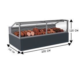 Vitrina frigorifica pentru carne, specialitati, mezeluri 200 cm, Gri Antracit RAL7016, iluminare LED rece, FULL STATIC, motor silentios