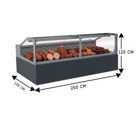 Vitrina frigorifica pentru carne, specialitati, mezeluri 260 cm, Gri Antracit RAL7016, iluminare LED rece, FULL STATIC, motor silentios